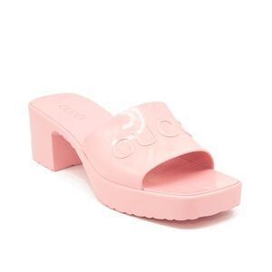 Gucci Rubber Logo Platform Slide Sandal Pink EU 38